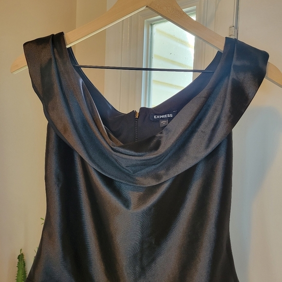 Express Off The Shoulder Black One-Piece Bodysuit, Size XS Shiny Satin Sexy - Picture 3 of 9